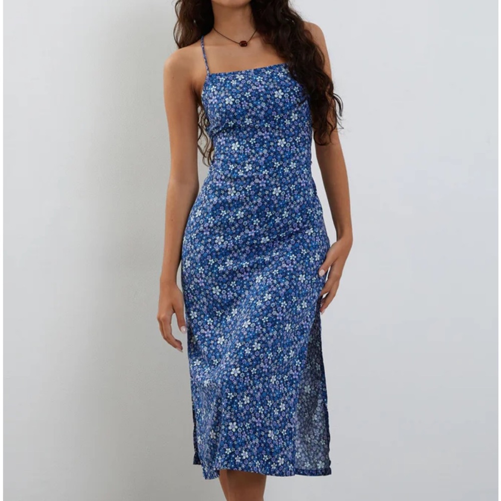 MOTEL ROCKS Nosita Midi Dress In Retro Blue NWT